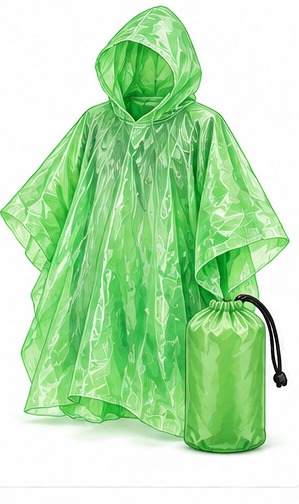 Example category image of Compact emergency rain poncho; exact Amazon listing match is unverified