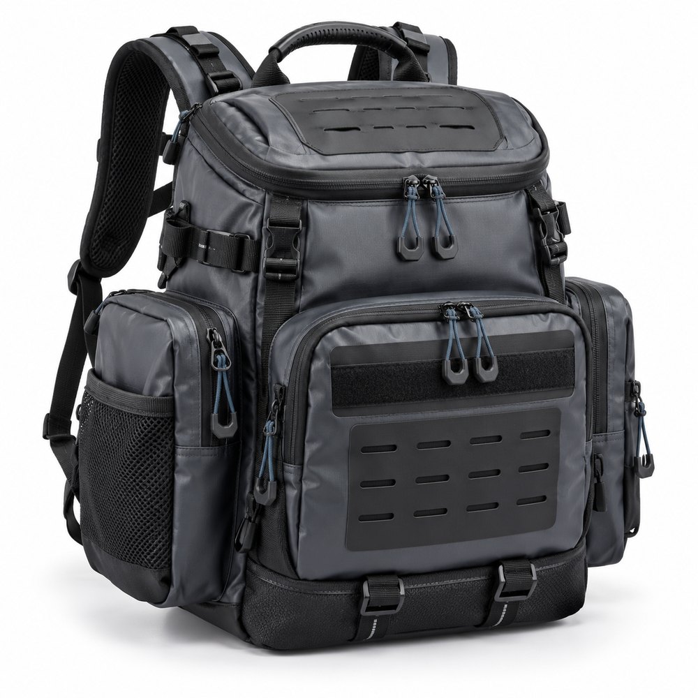 Example category image of Waterproof tackle backpack; exact Amazon listing match is unverified